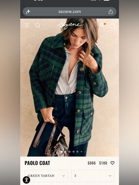 Sezane Paolo Coat - Green Tartan Women's Jacket